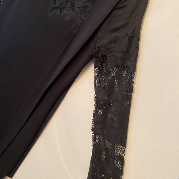 Diane Von Furstenberg DVF Black Ernestina Lace Trim Sash Tie Stretch Silk Dress - Picture 5 of 9